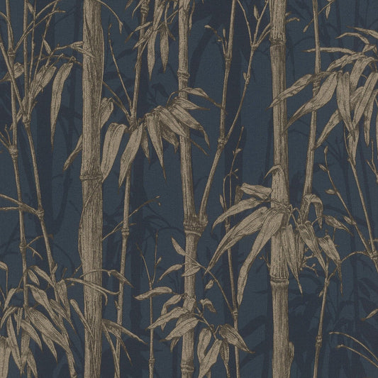 Florentine Bamboo Wallpaper - Navy Blue & Gold - Rasch - 484892 - Premier Wallcovering