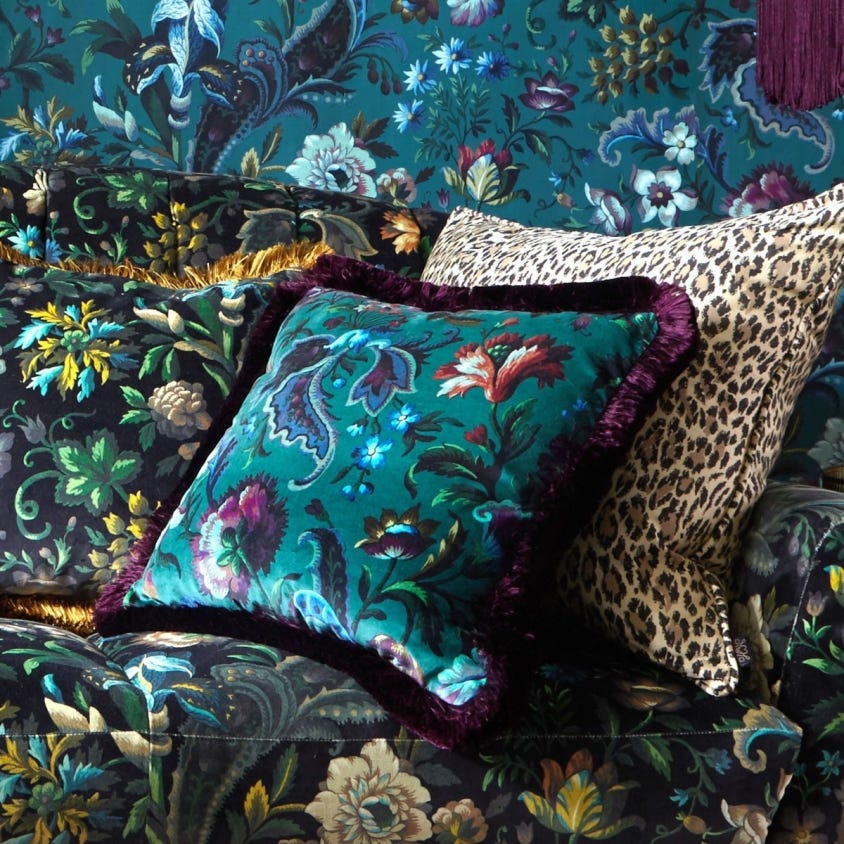 Florika Velvet Fabric -  Petrol - House of Hackney - 1-FA-FLO-VE-PET-XXX-XXX - Premier Wallcovering