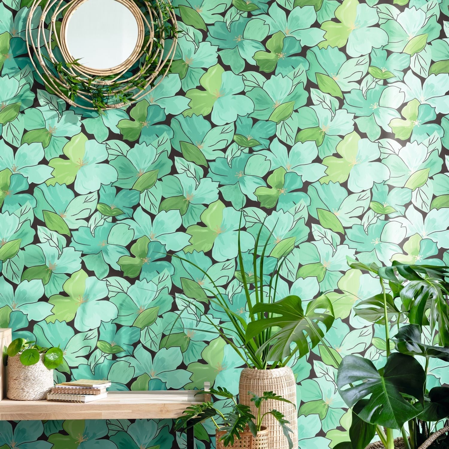Flower Power August Wallpaper - Vert Emeraude - Caselio - 101887124 - Premier Wallcovering