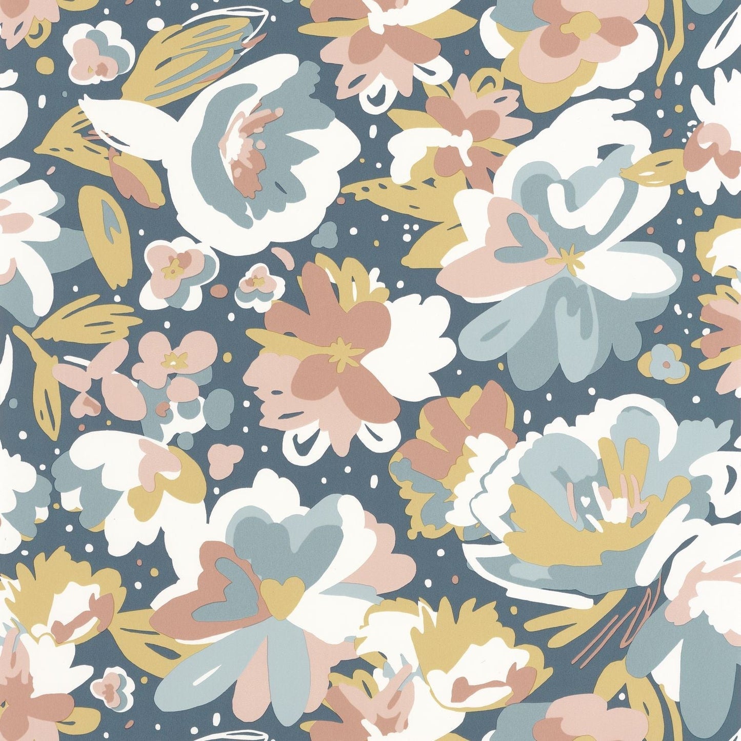 Flower Power July Wallpaper - Bleu Rose - Caselio - 101876041 - Premier Wallcovering