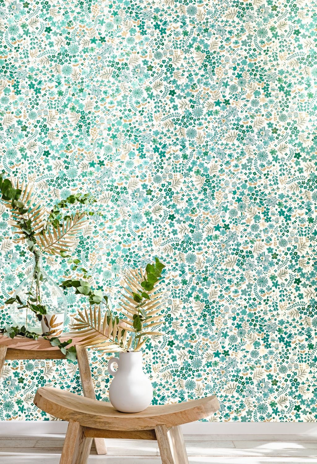 Flower Power June Wallpaper - Emeraude Dore - Caselio - 101867126 - Premier Wallcovering