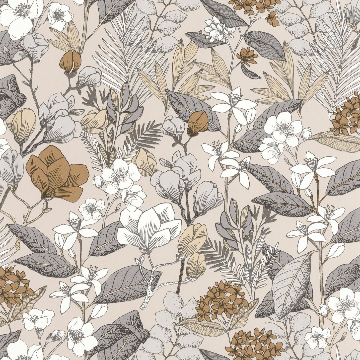 Flower Power May Wallpaper - Beige Gris - Caselio - 101851099 - Premier Wallcovering