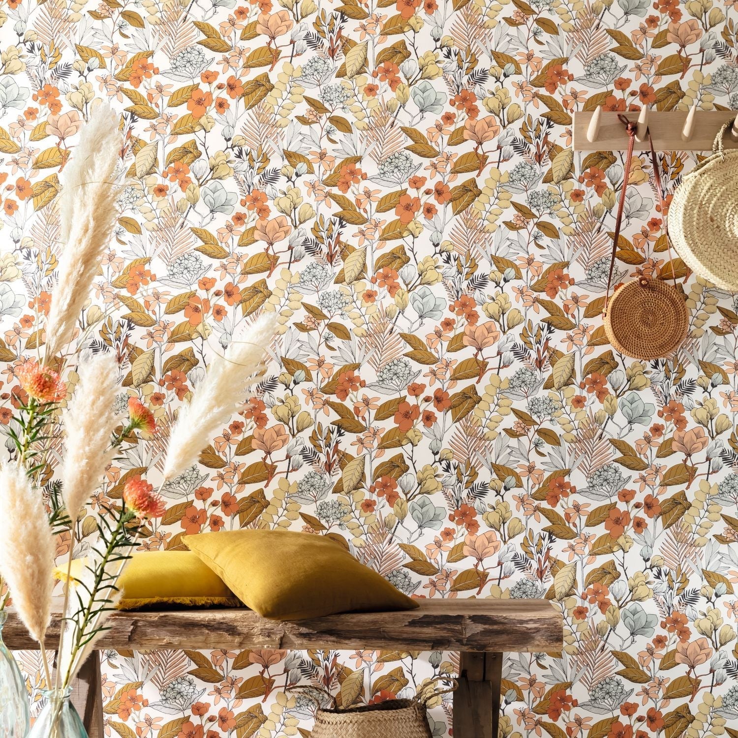 Flower Power May Wallpaper - Ocre Rose - Caselio - 101857241 - Premier Wallcovering