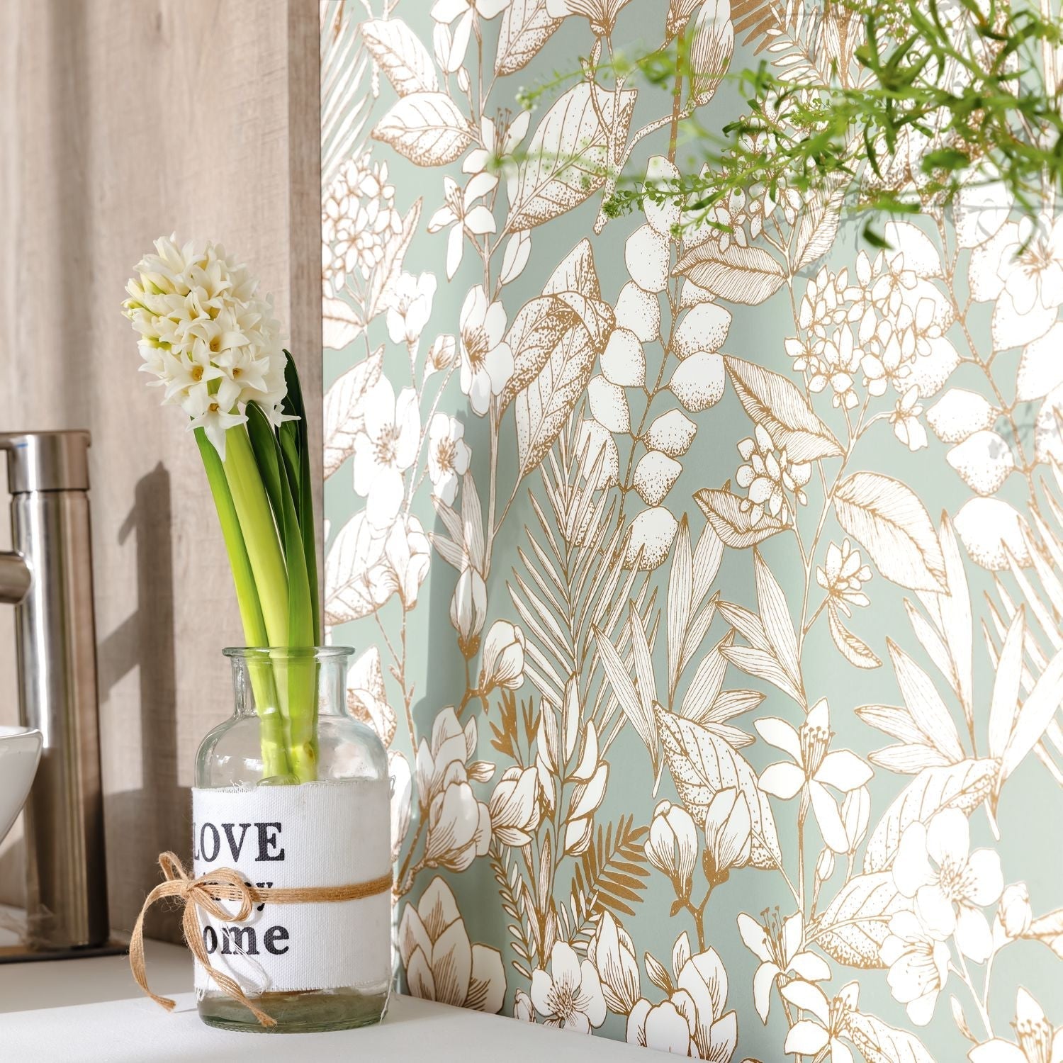 Flower Power May Wallpaper - Vert D'eau - Caselio - 101857024 - Premier Wallcovering