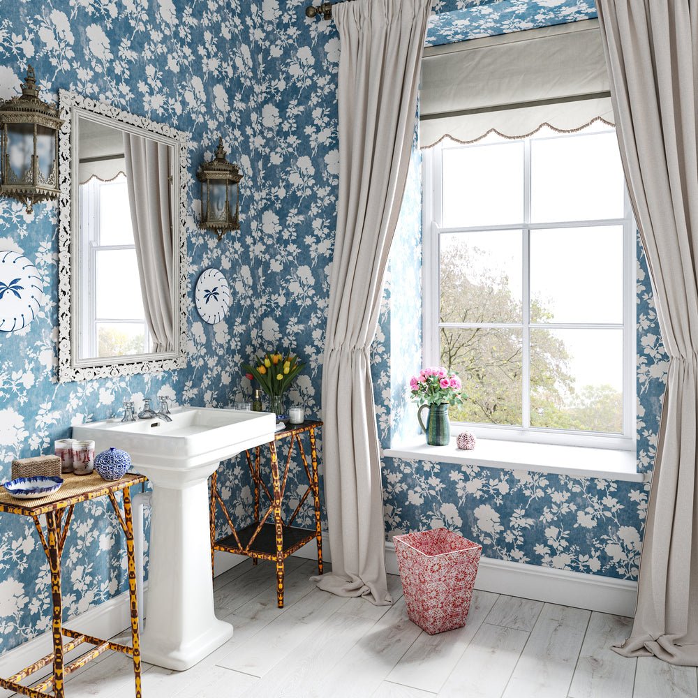 Flowerberry Wallpaper - Blue - Penny Morrison - FLOWERBERRY-BLUE - Premier Wallcovering