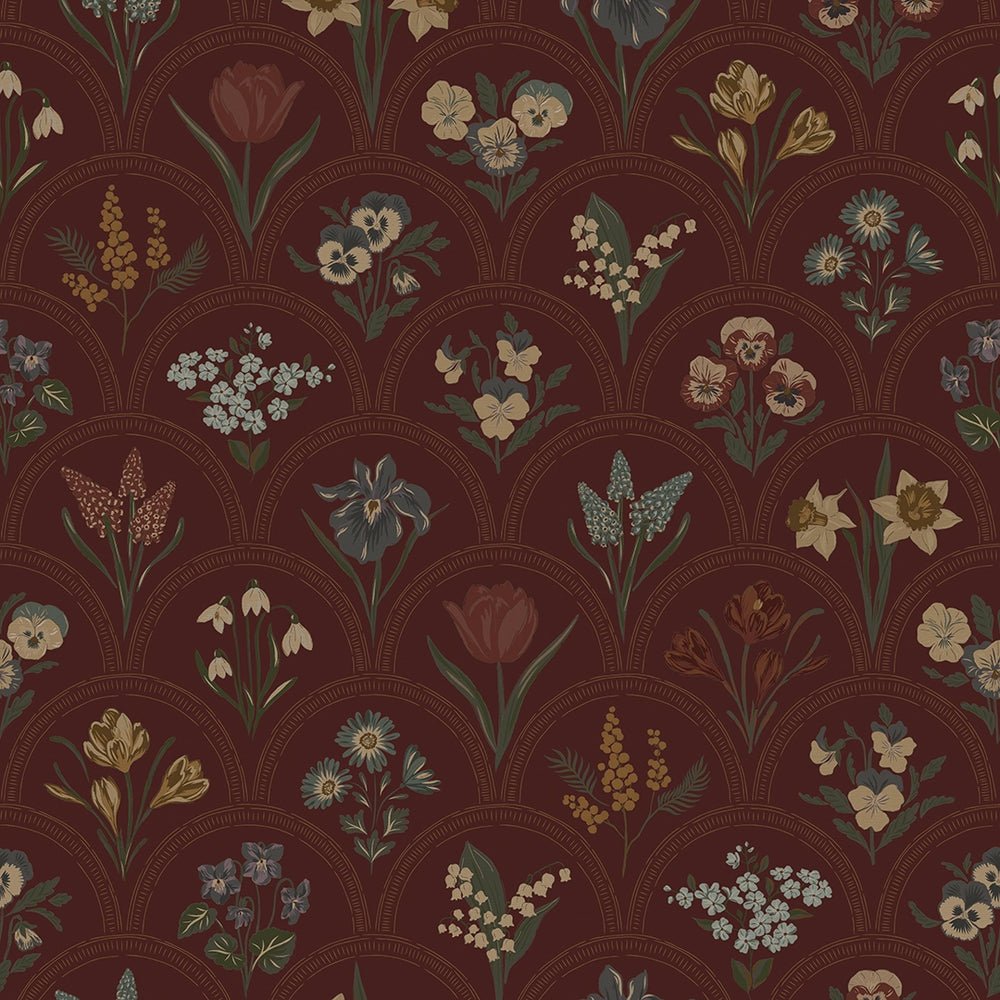 Flowers for Victoria Wallpaper - Rural Tones on Garnet - LAN100214 - Lucie Annabel - Premier Wallcovering