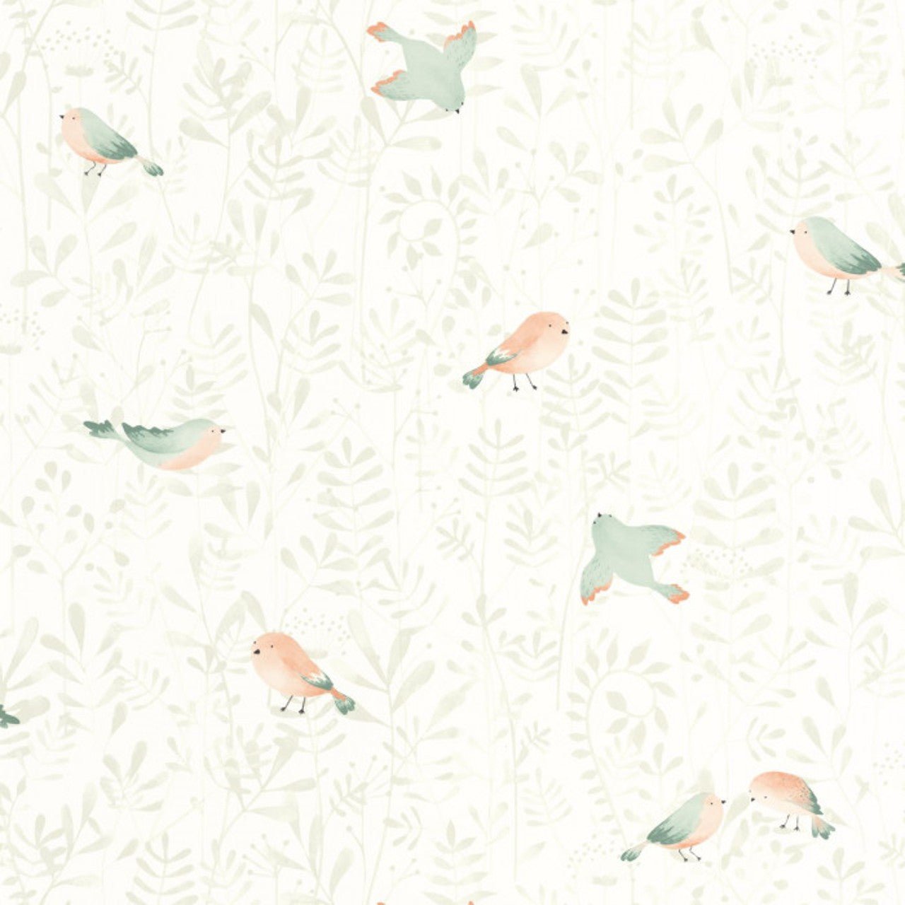 Flying Bird Once Upon A Time Wallpaper - Vert Amande - Casadeco - 88317088 - Premier Wallcovering
