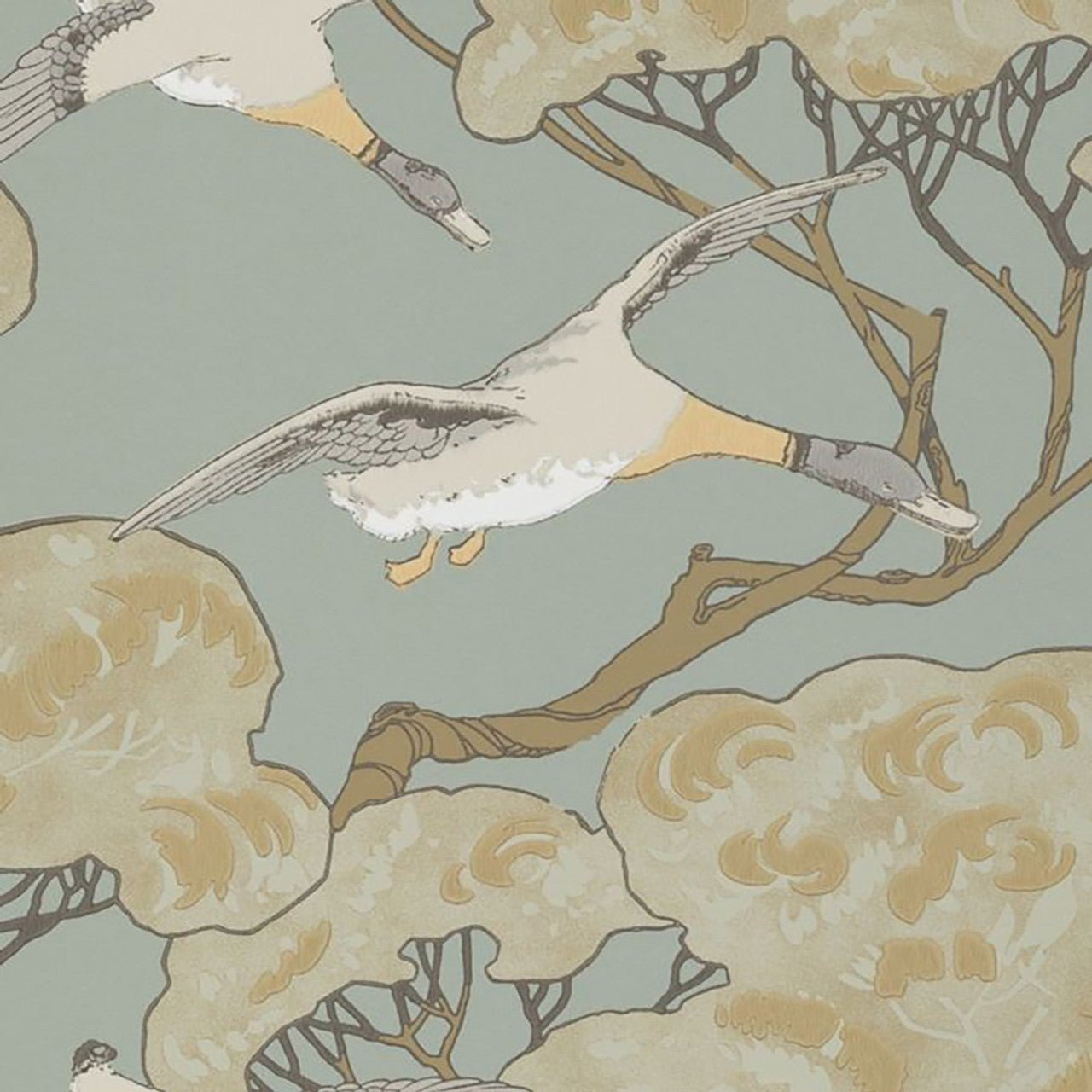 Flying Ducks Wallpaper - Slate Blue - Mulberry Home - FG090/H54 - Premier Wallcovering