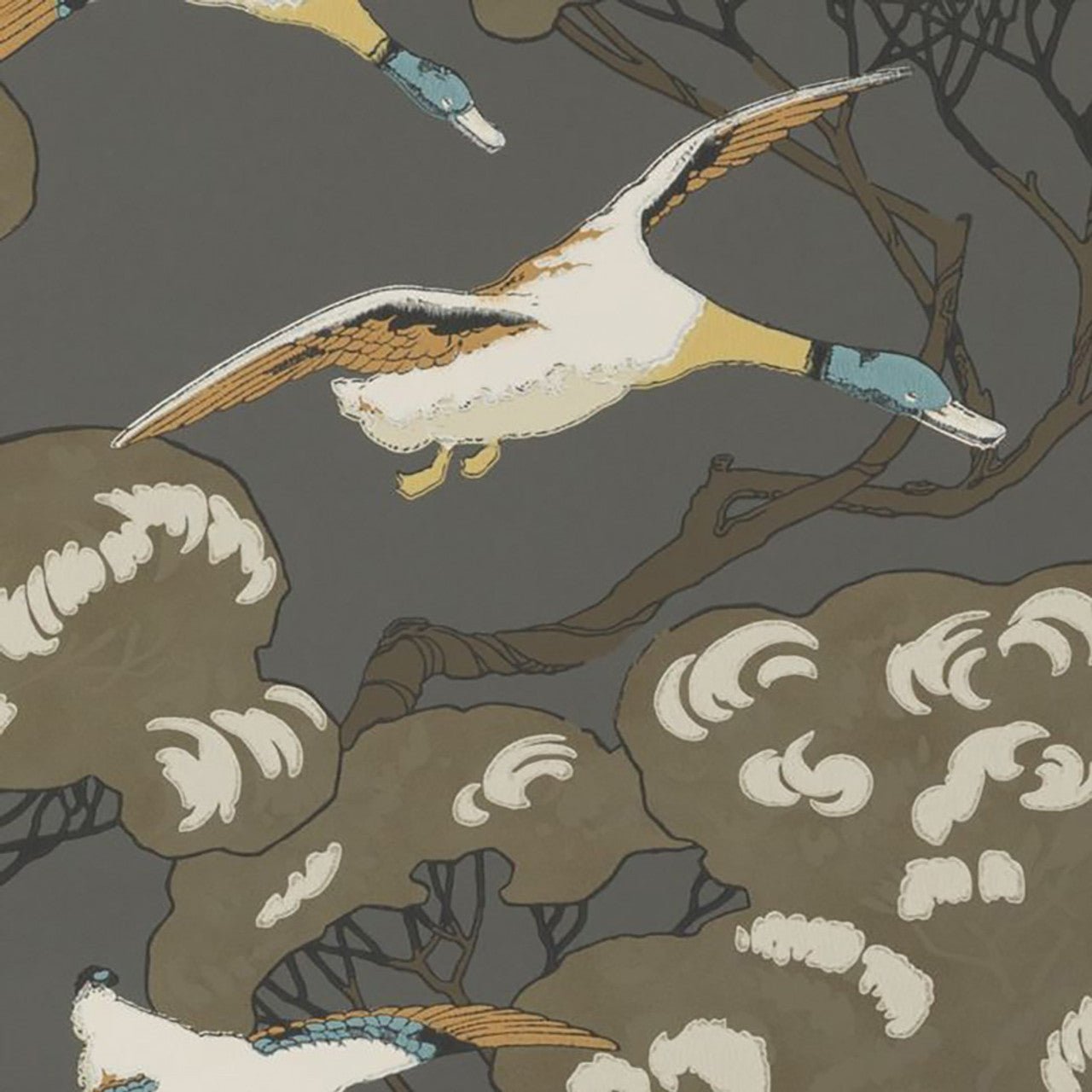 Flying Ducks Wallpaper - Charcoal - Mulberry Home - FG090/A101 - Premier Wallcovering
