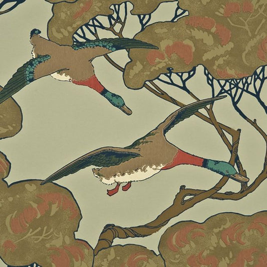 Flying Ducks Wallpaper - Sky /Moss - Mulberry Home - FG066/H22 - Premier Wallcovering