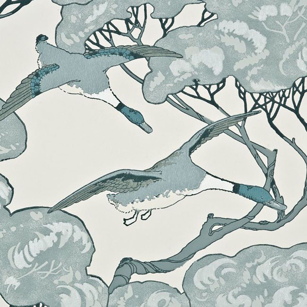 Flying Ducks Wallpaper - Aqua - Mulberry Home - FG066/R104 - Premier Wallcovering