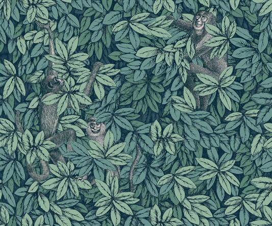 Foglie e Scimmie Wallpaper - Viridian - 123/10046 - Cole & Son - Premier Wallcovering