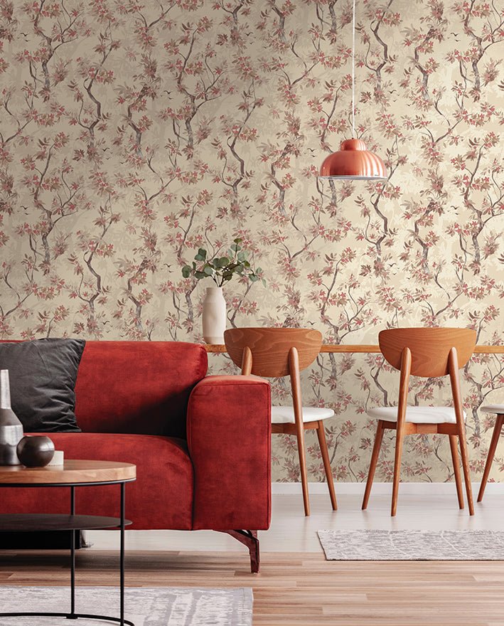 Folia Wallpaper - Taupe / Red - Holden Décor - 36221 - Premier Wallcovering