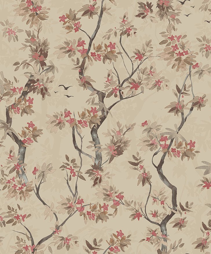 Folia Wallpaper - Taupe / Red - Holden Décor - 36221 - Premier Wallcovering