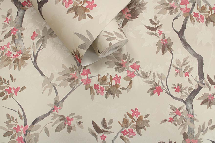 Folia Wallpaper - Taupe / Red - Holden Décor - 36221 - Premier Wallcovering