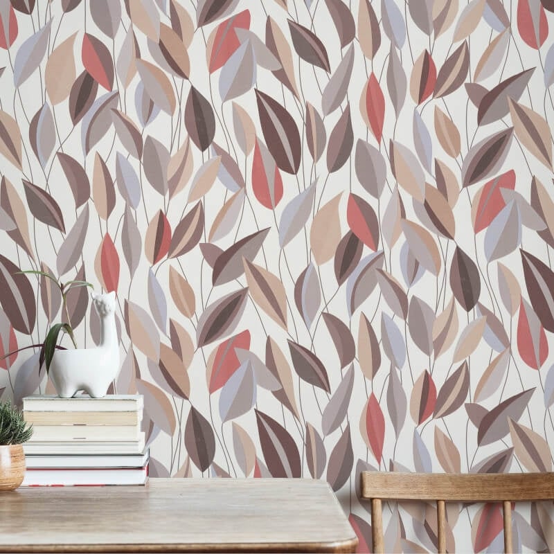 Foliage Leaf Wallpaper - Beige/Red Multi - Erismann - 10431 - 11 - Premier Wallcovering