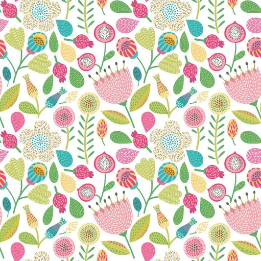 Folk Floral Wallpaper - Tutti Frutti - Hoopla Walls - HWA1287W - Premier Wallcovering