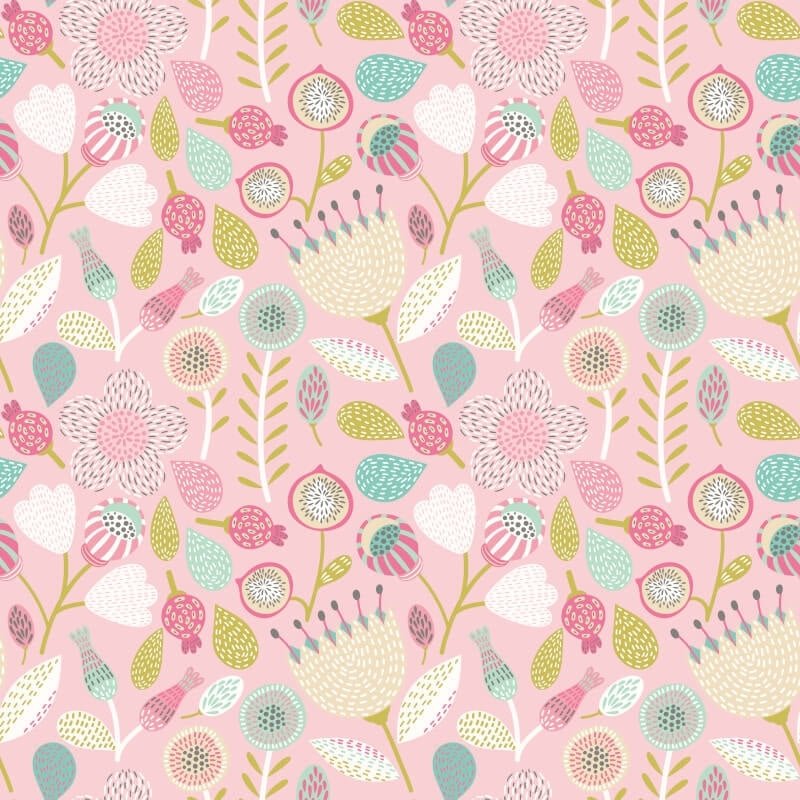 Folk Floral Wallpaper - Dolly Mixtures - Hoopla Walls - HWA1288W - Premier Wallcovering