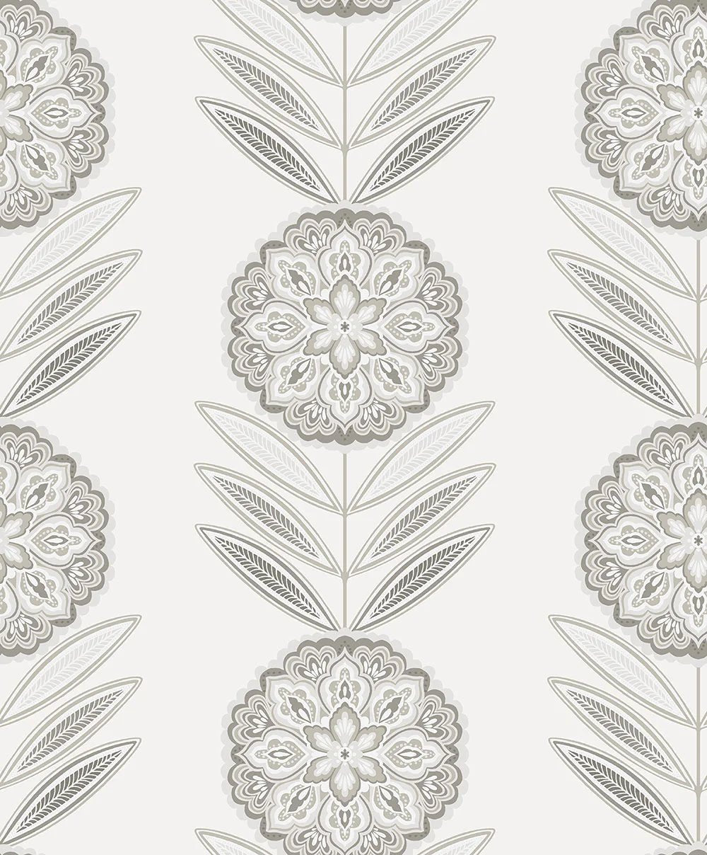 Folk Flowers Wallpaper - Morning Fog - NextWall - NW59900 - Premier Wallcovering