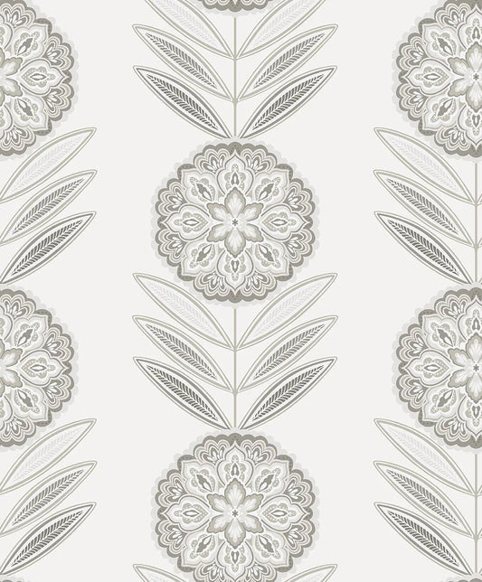 Folk Flowers Wallpaper - Morning Fog - NextWall - NW59900 - Premier Wallcovering