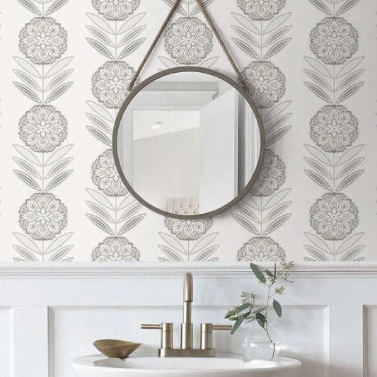 Folk Flowers Wallpaper - Morning Fog - NextWall - NW59900 - Premier Wallcovering