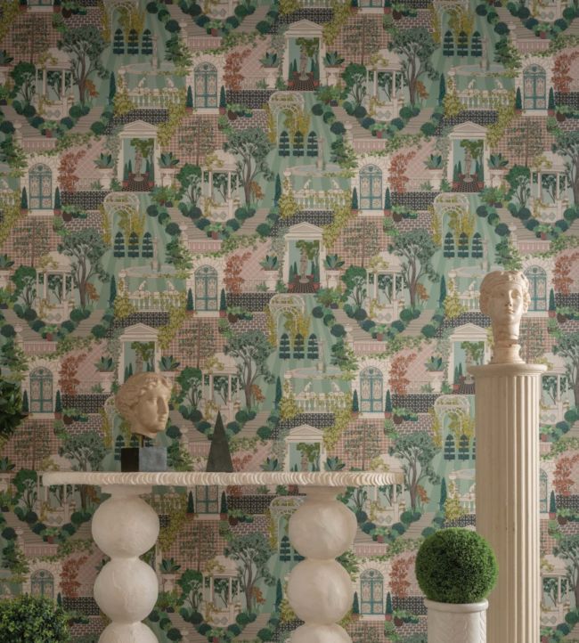 Follies Wallpaper - Green / Blush - Osborne & Little - W7459-01 - Premier Wallcovering