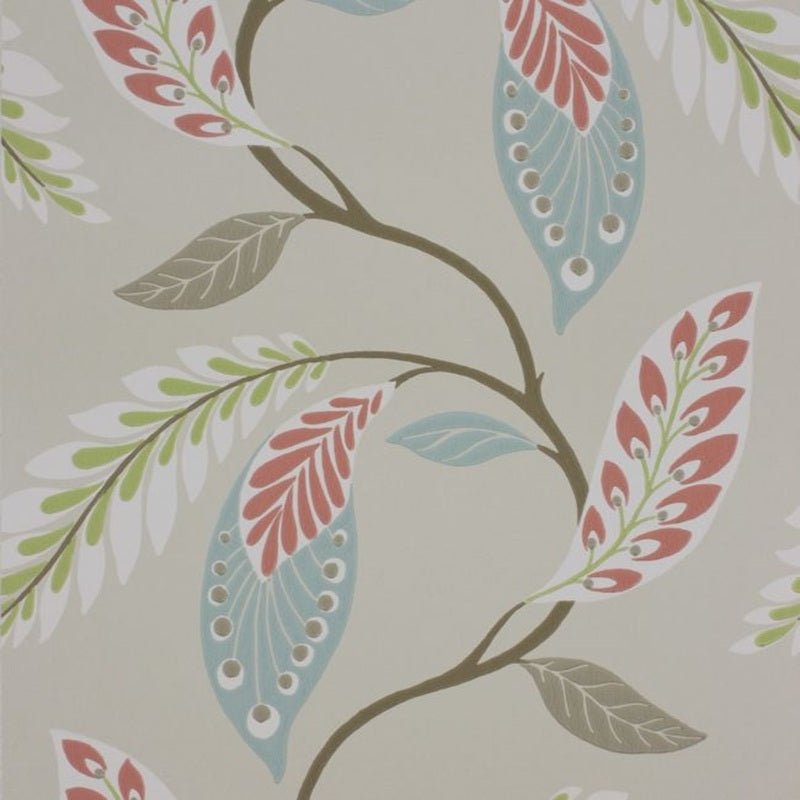 Fontibre Wallpaper - Aqua/Coral Red - Nina Campbell - NCW4207-02 - Premier Wallcovering
