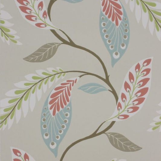 Fontibre Wallpaper - Aqua/Coral Red - Nina Campbell - NCW4207-02 - Premier Wallcovering