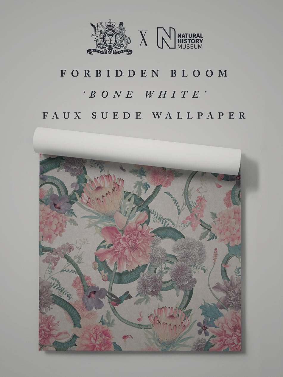 Forbidden Bloom Faux Suede Wallpaper - Bone White - Divine Savages - DVS127-FBL-BONE-SUEDE-WR - Premier Wallcovering