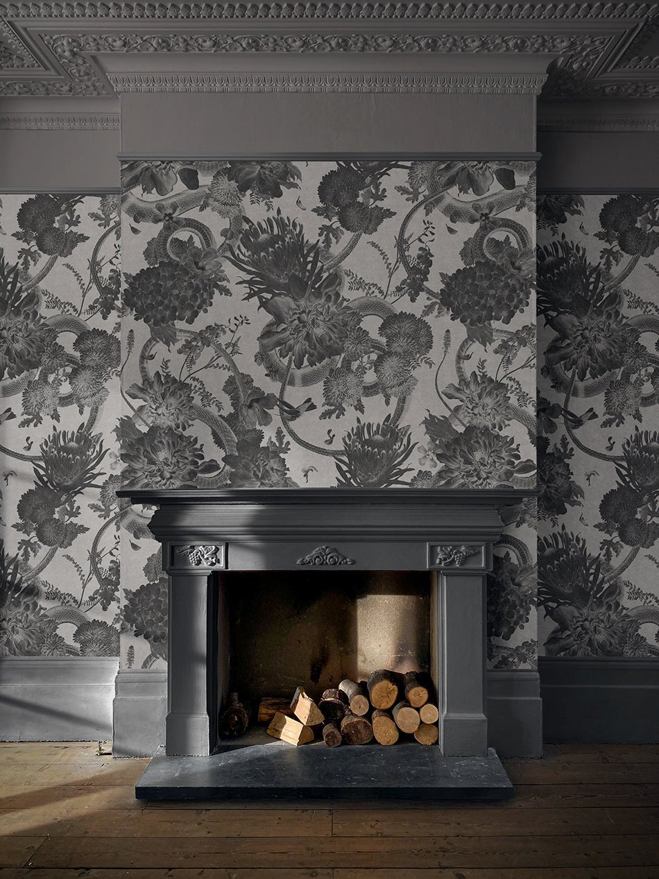 Forbidden Bloom Faux Suede Wallpaper - Monochrome - Divine Savages - DVS126-FBL-MONO-SUEDE-WR - Premier Wallcovering
