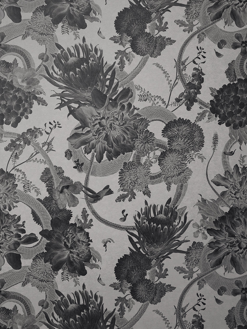 Forbidden Bloom Faux Suede Wallpaper - Monochrome - Divine Savages - DVS126-FBL-MONO-SUEDE-WR - Premier Wallcovering
