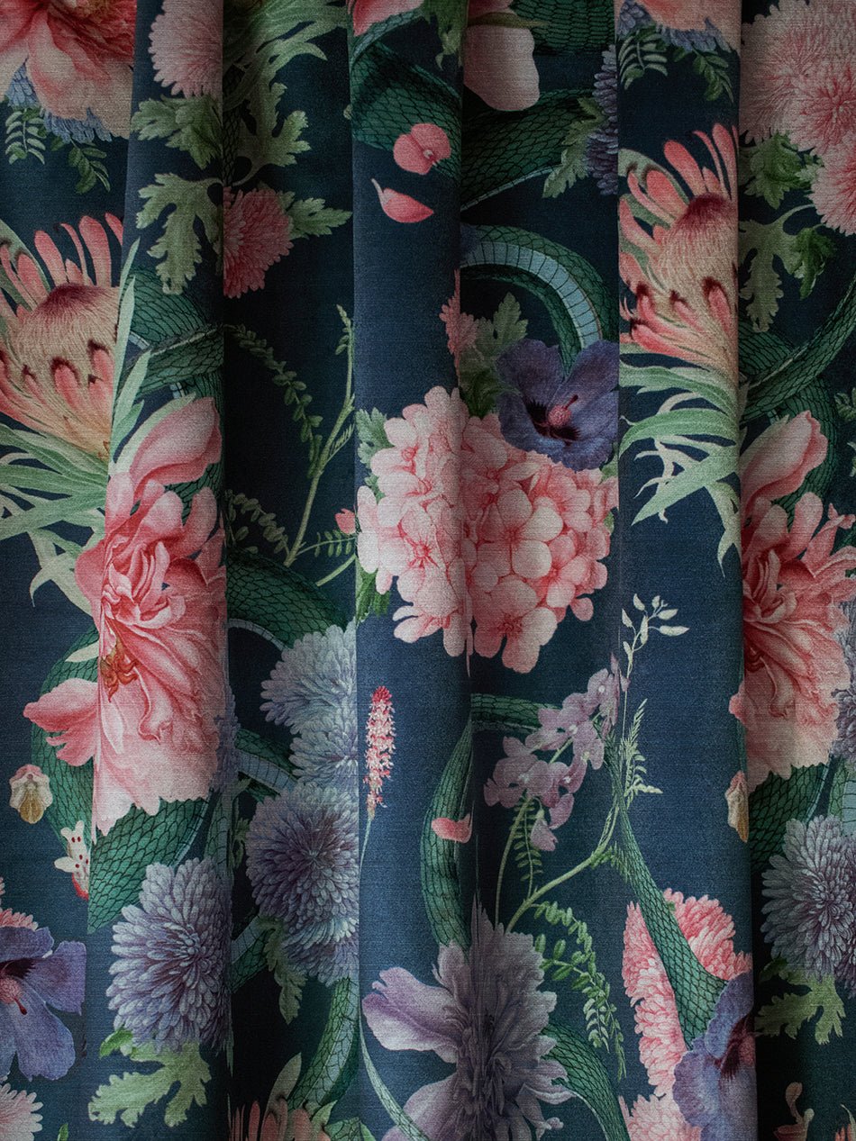 Forbidden Bloom Recycled Velvet Fabric - Deep Blue - Divine Savages - DVS031-FBL-DBL-VEL - Premier Wallcovering