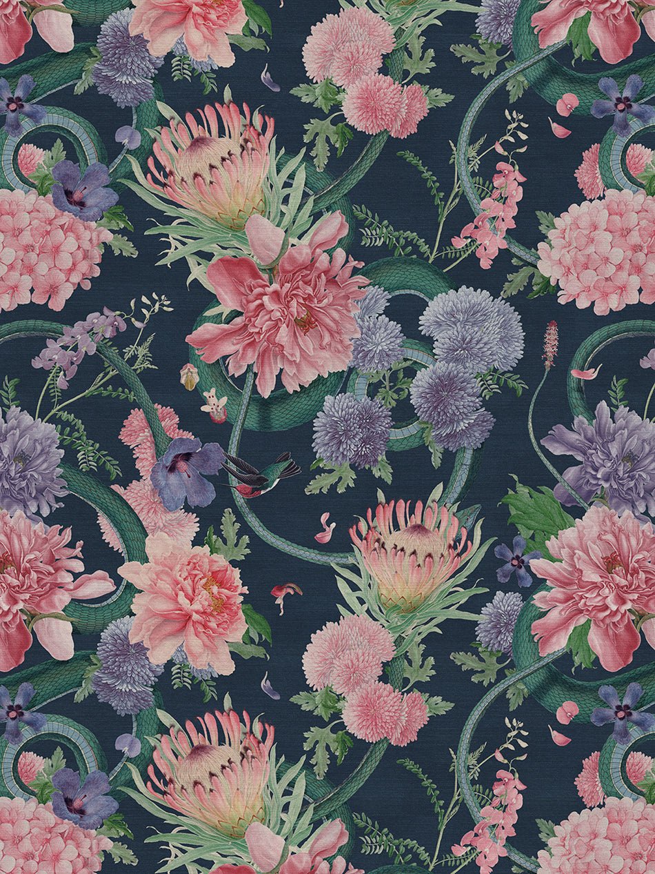 Forbidden Bloom Recycled Velvet Fabric - Deep Blue - Divine Savages - DVS031-FBL-DBL-VEL - Premier Wallcovering