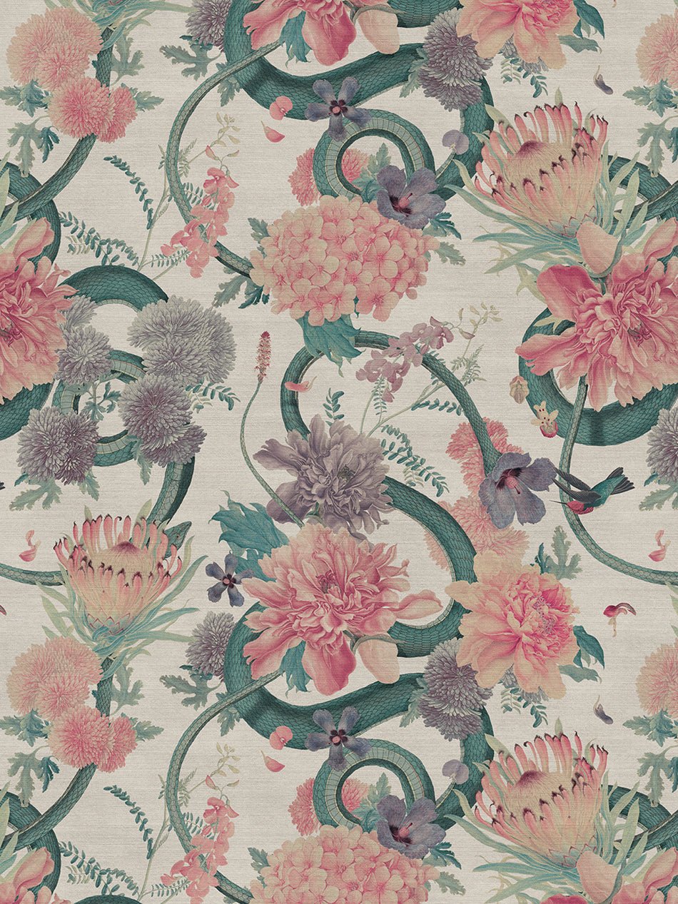 Forbidden Bloom Recycled Velvet Fabric - Bone White - Divine Savages - DVS106-FBL-BWH-VEL - Premier Wallcovering