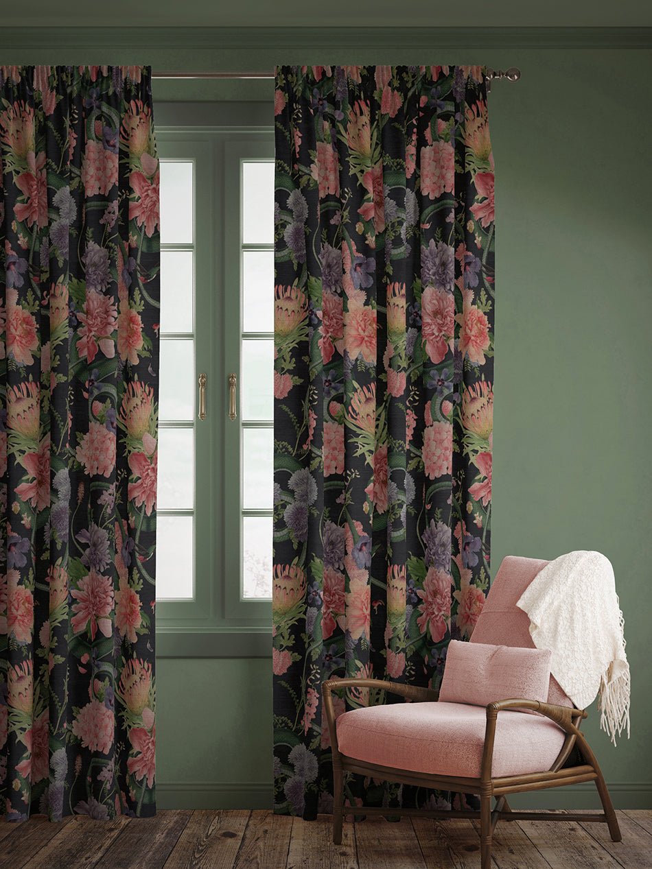 Forbidden Bloom Recycled Velvet Fabric - Black - Divine Savages - DVS030-FBL-BLK-VEL - Premier Wallcovering