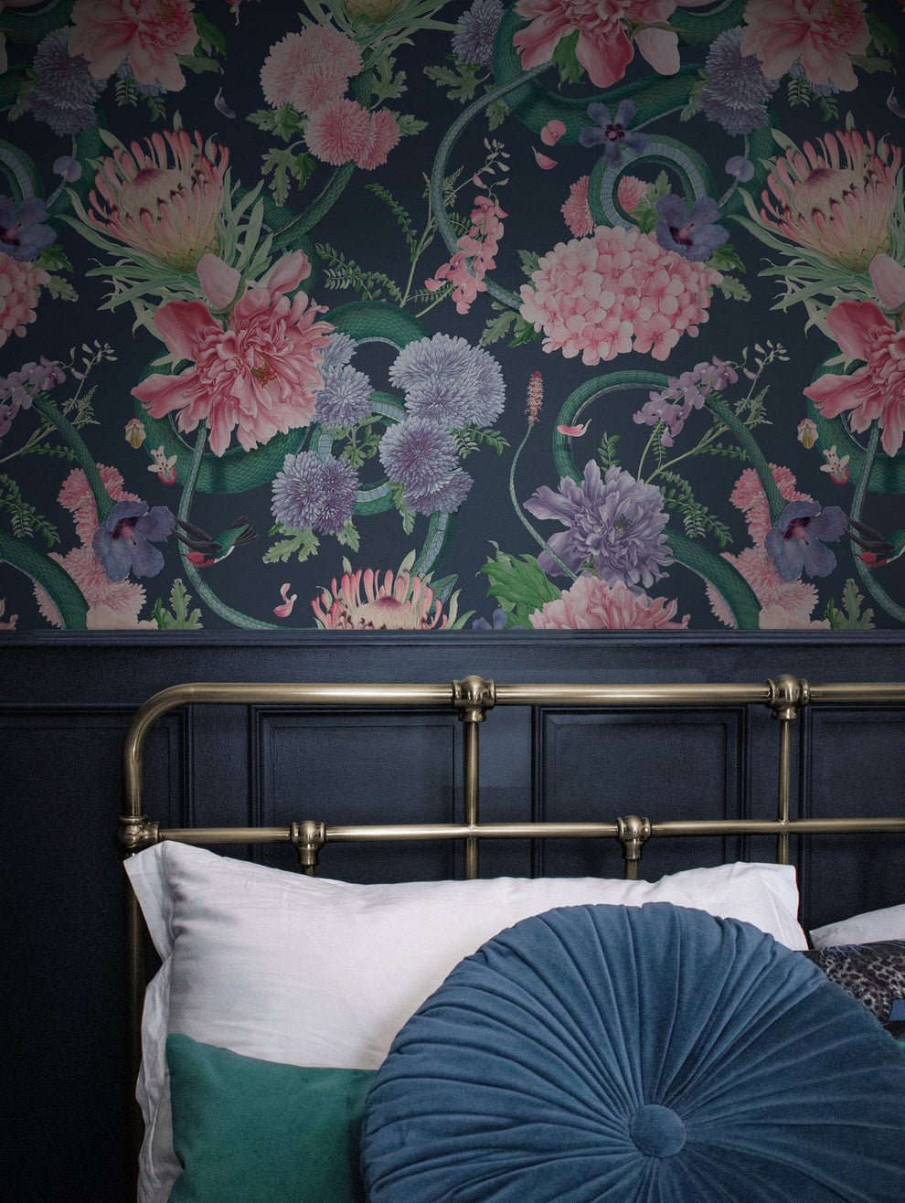 Forbidden Bloom Wallpaper - Deep Blue - Divine Savages - DVS031-FBL-DBL-WR - Premier Wallcovering