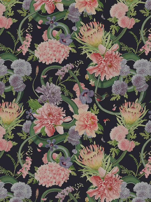 Forbidden Bloom Wallpaper - Black - Divine Savages - DVS030-FBL-BLK-WS - Premier Wallcovering
