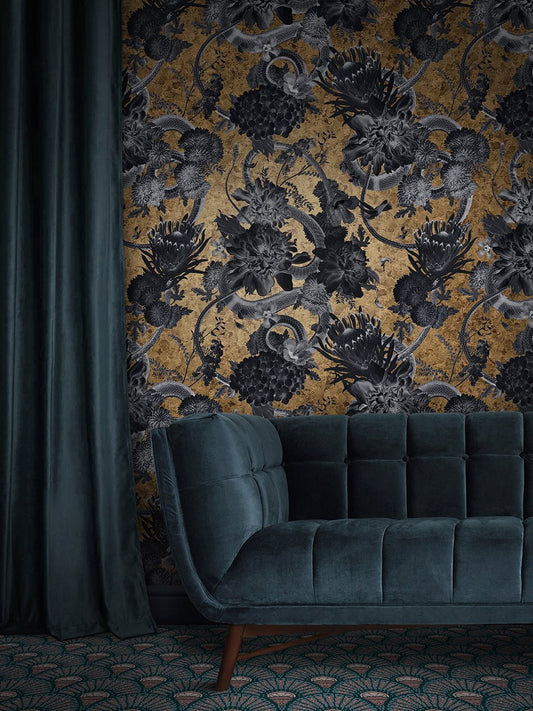 Forbidden Bloom Wallpaper - Gold Leaf  - Divine Savages - DVS144-FBL-GLDL-WR - Premier Wallcovering