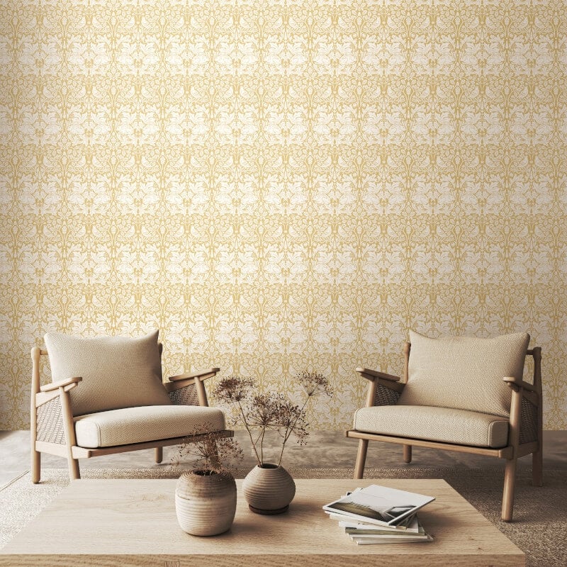 Forest Rabbit Wallpaper - Mustard - Hoopla Walls - HWA1139W - Premier Wallcovering