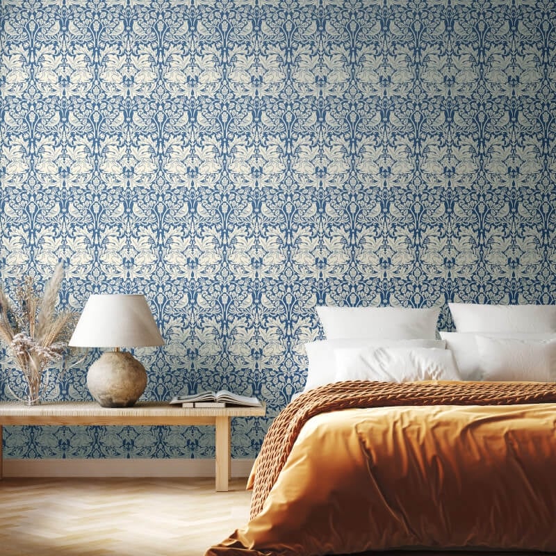 Forest Rabbit Wallpaper - Navy Blue - Hoopla Walls - HWA1144W - Premier Wallcovering