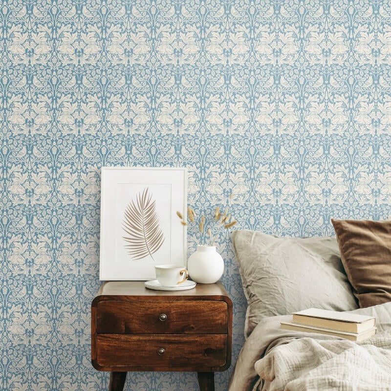 Forest Rabbit Wallpaper - Blue - Hoopla Walls - HWA1145W - Premier Wallcovering