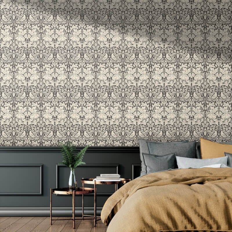 Forest Rabbit Wallpaper - Charcoal Grey - Hoopla Walls - HWA1143W - Premier Wallcovering