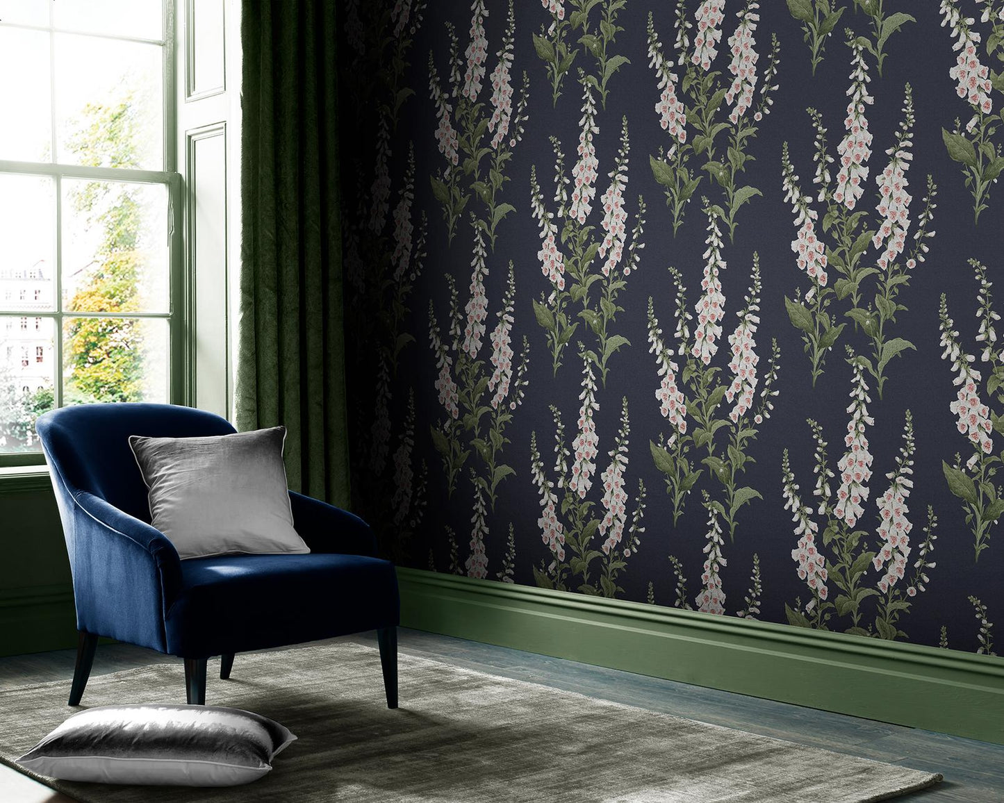 Foxglove Wallpaper - Midnight - Graham & Brown - 130308 - Premier Wallcovering
