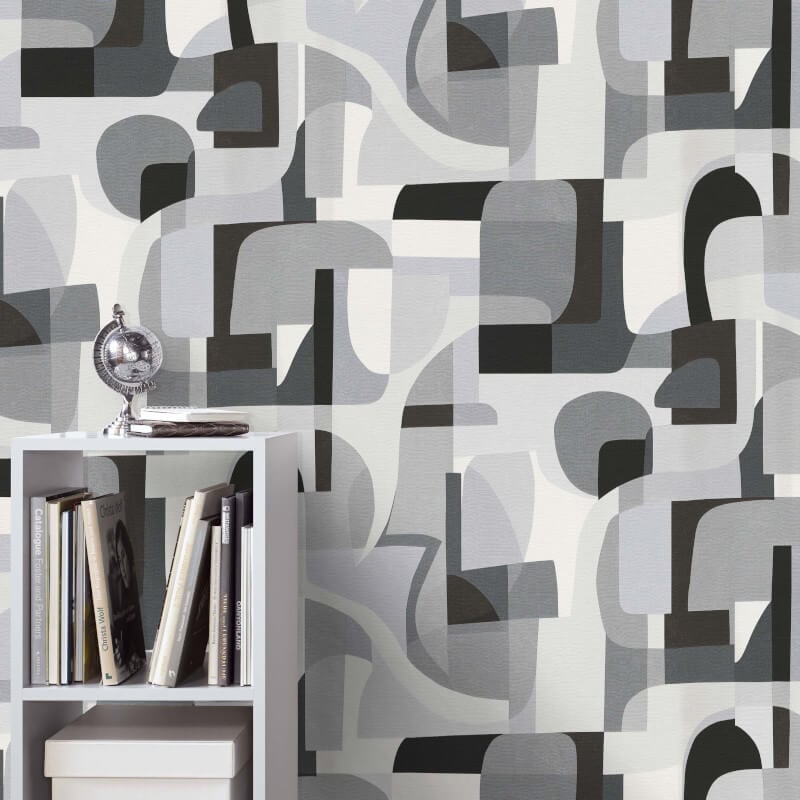 Fragment Modern Geometric Wallpaper - Grey/Black - Erismann - 10432 - 10 - Premier Wallcovering