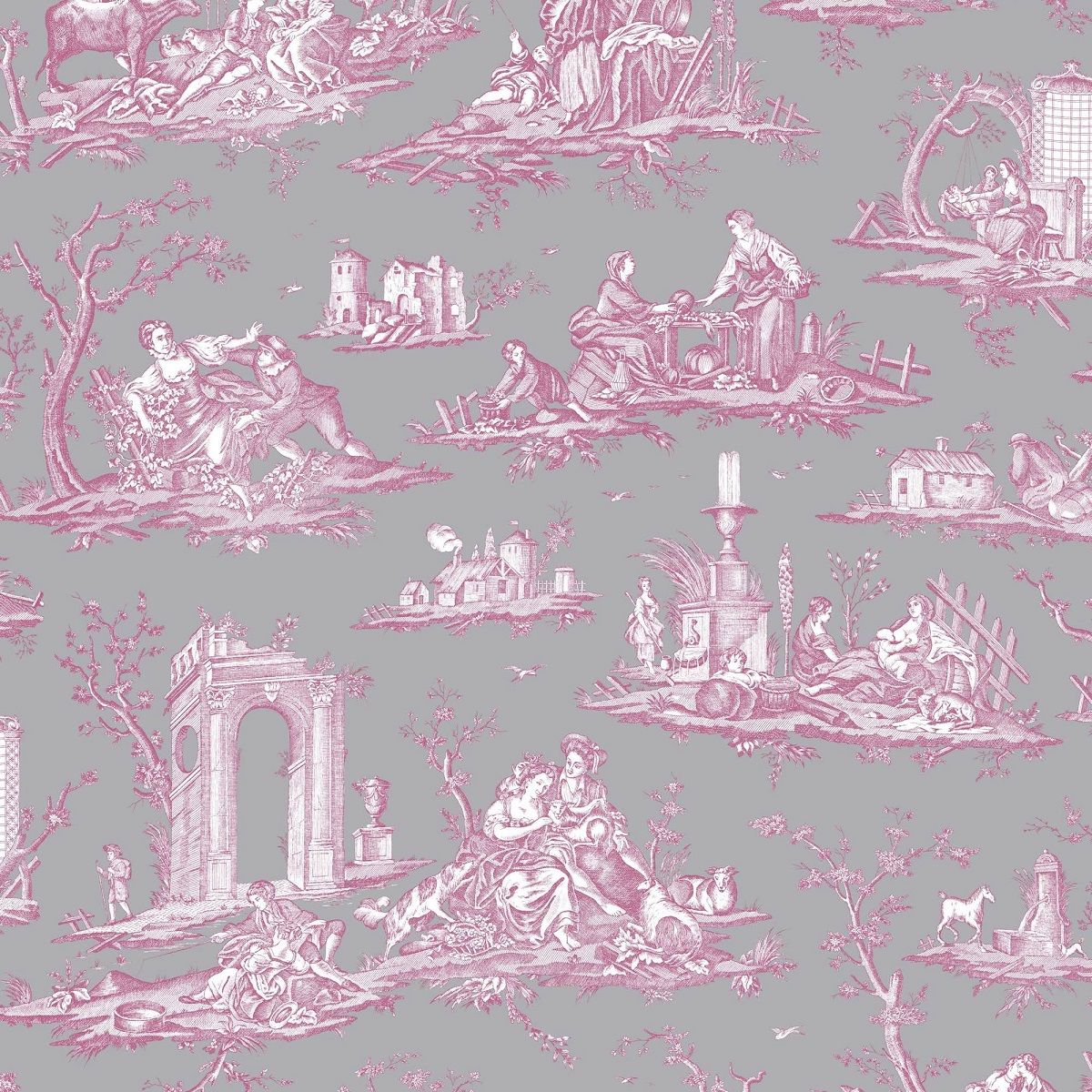 Fragonard Toile Wallpaper - Raspberry Pink - Charles Burger - PP1471010 - Premier Wallcovering
