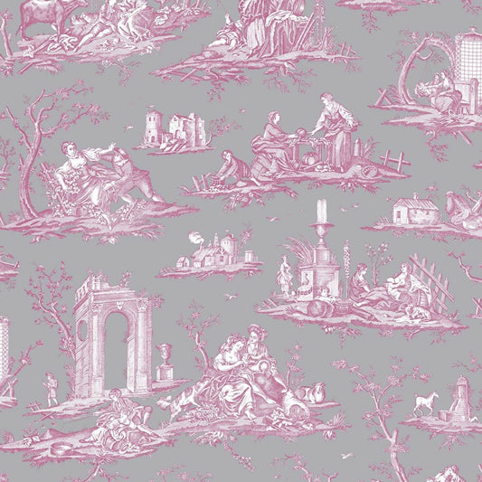 Fragonard Toile Wallpaper - Raspberry Pink - Charles Burger - PP1471010 - Premier Wallcovering
