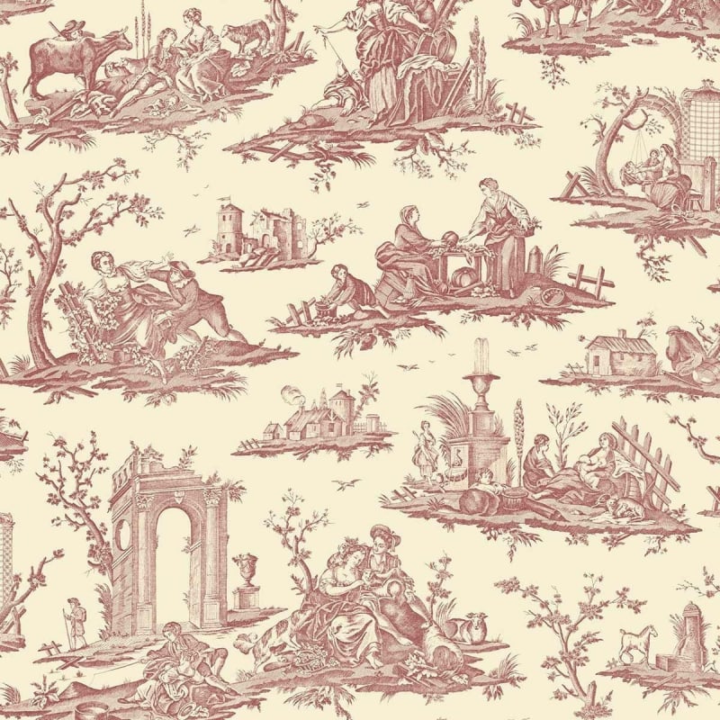 Fragonard Toile Wallpaper - Red - Charles Burger - PP1471008 - Premier Wallcovering