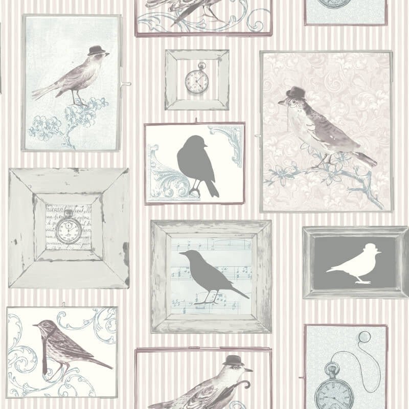 Framed Birds Wallpaper - Lilac/Grey - SK Filson - FI2503 - Premier Wallcovering