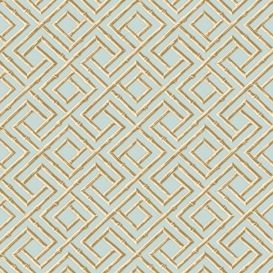 French Lattice Wallpaper - Blue & Beige - Thibaut - T42046 - Premier Wallcovering
