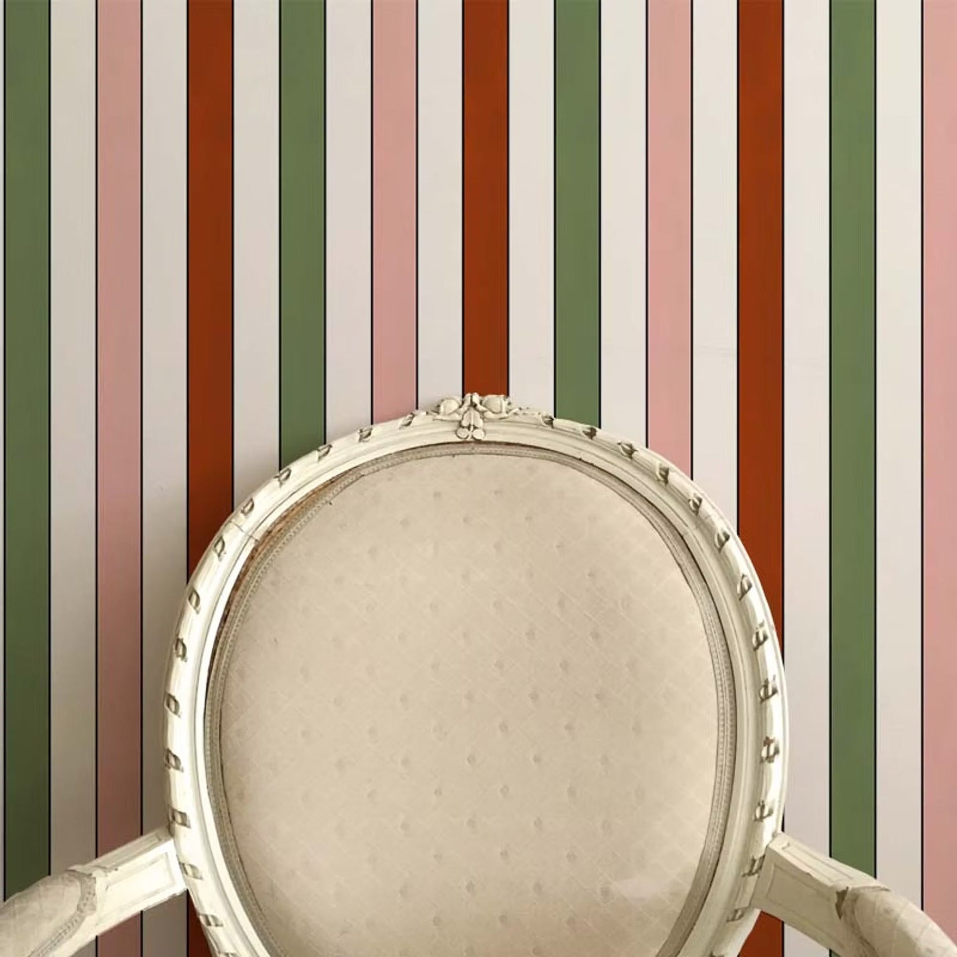 French Stripes Wallpaper - Green/red/pink - Ottoline - W/C&S/107/1 - Premier Wallcovering